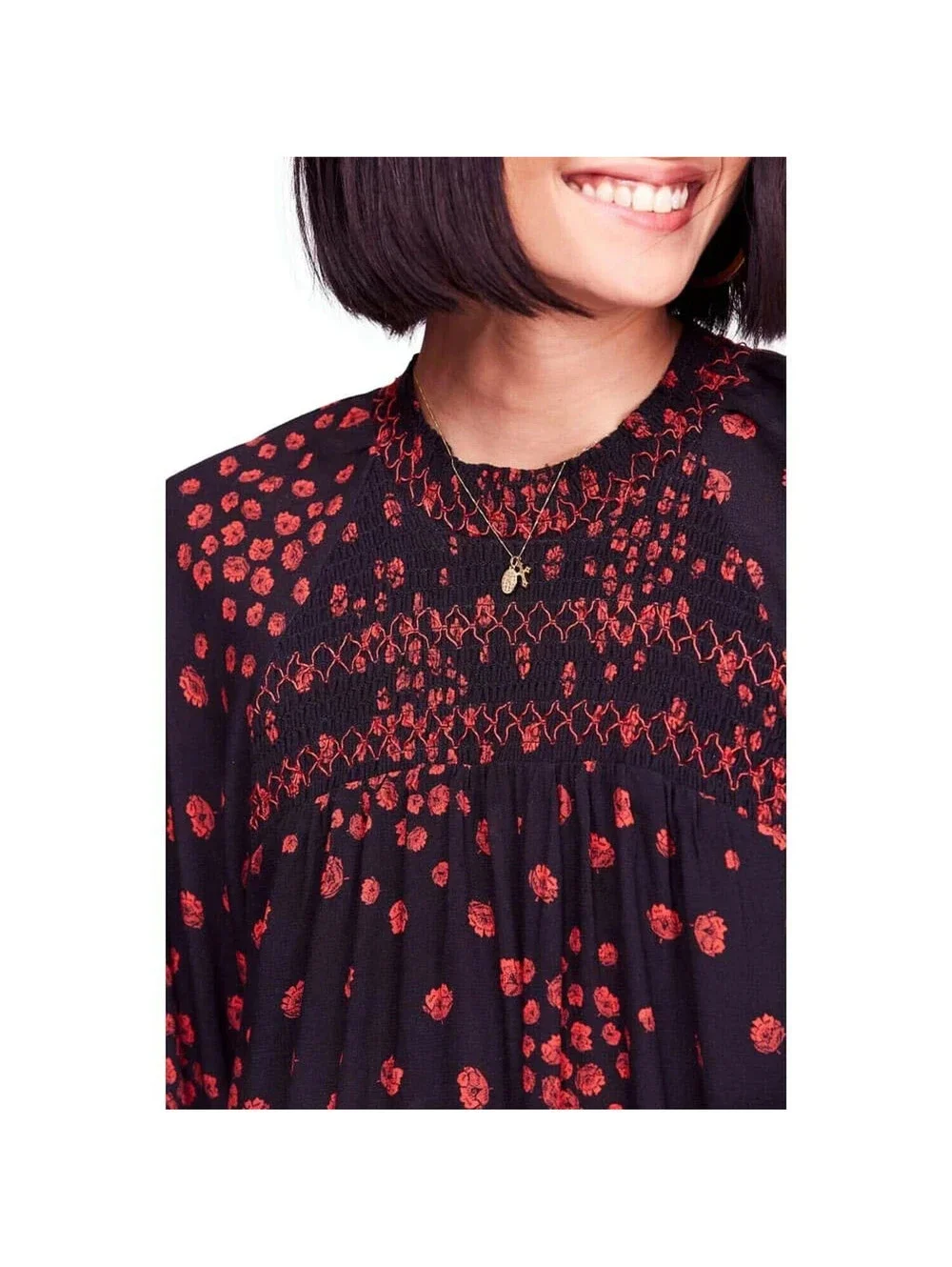 Free People S Small Red Black Flowers In Her Hair Smock Tunic Blouse Top